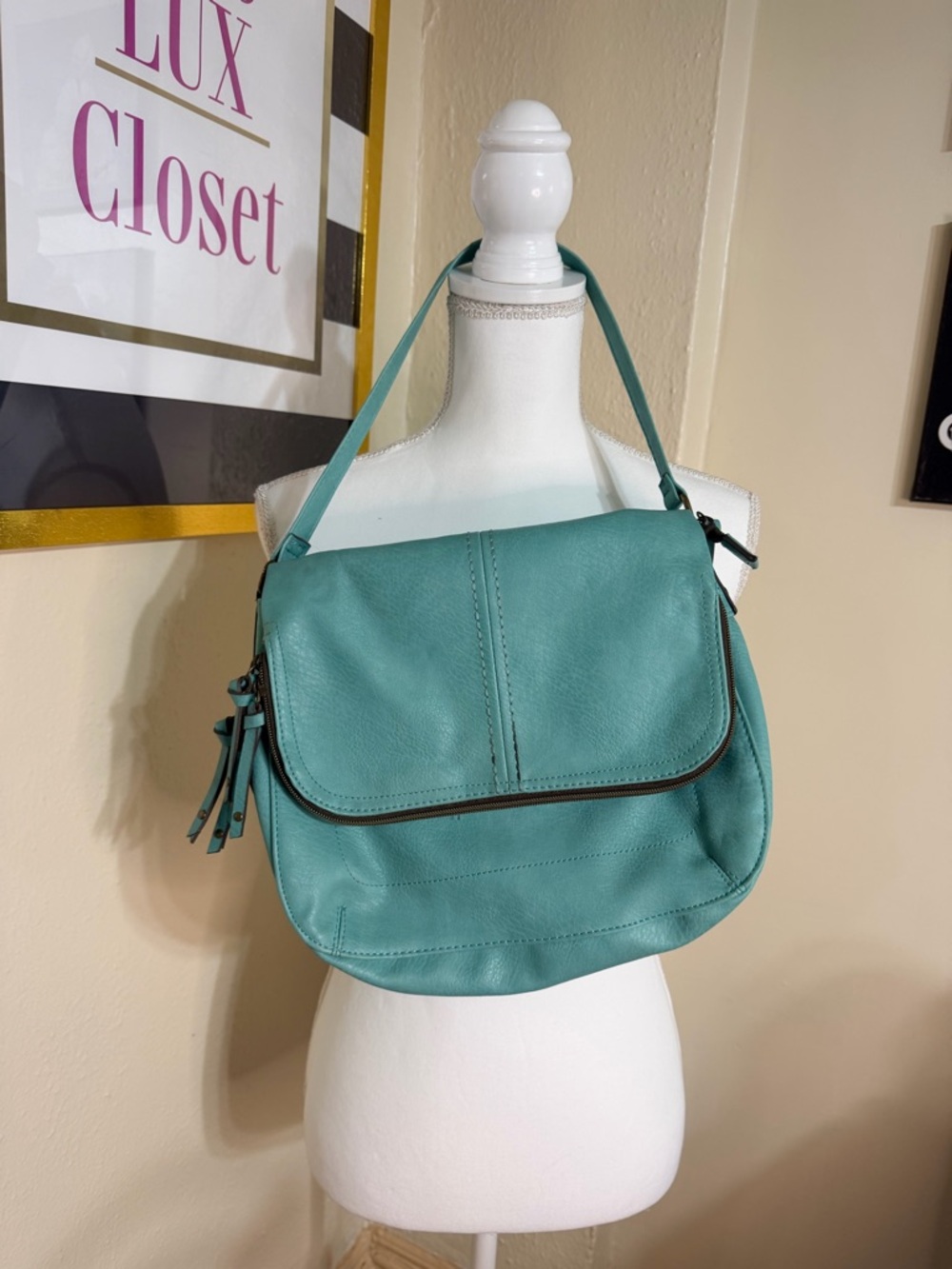 Teal Leather Flap Shoulder‎ Bag for Women